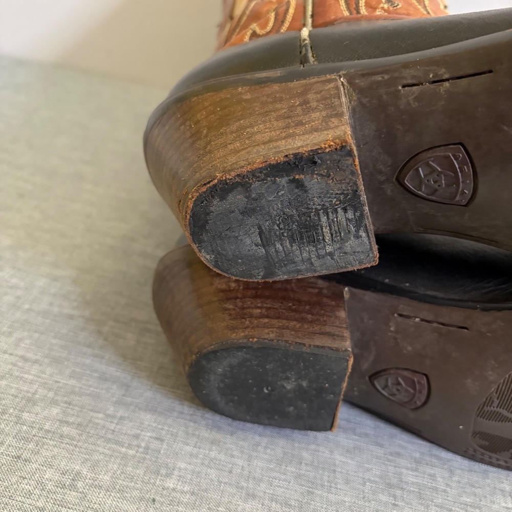 Ariat Western Boots Women 7.5B Black Brown 15502 Leather Inlay Snip Toe Vintage - Picture 12 of 13